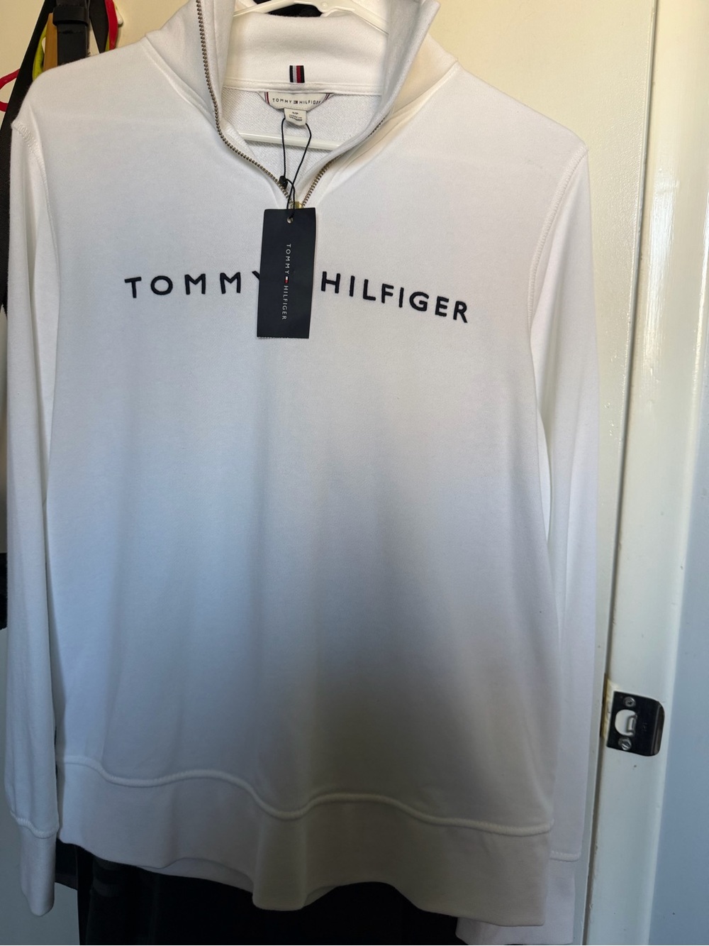 Tommy Hilfiger Men's White Quarter-Zip Sweatshirt with Logo